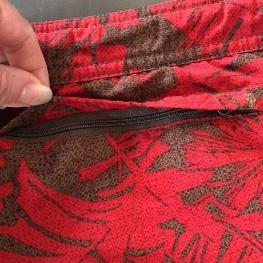 Eddie Bauer Men's‎ Large Red Brown Leaf Print Bathing Suit Swim Trunks Shorts